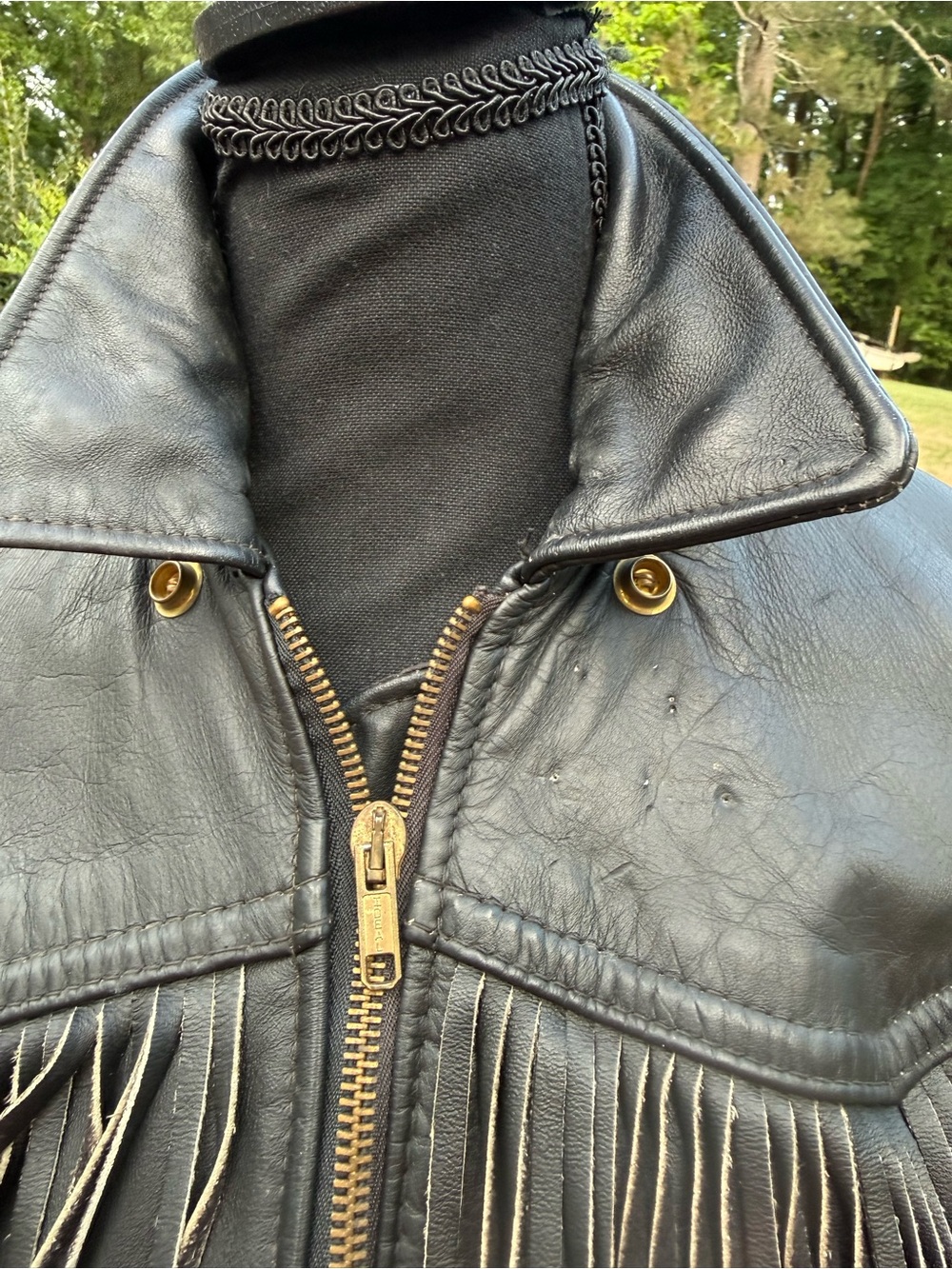 Women's Black Fringe Leather Jacket - Picture 5 of 14
